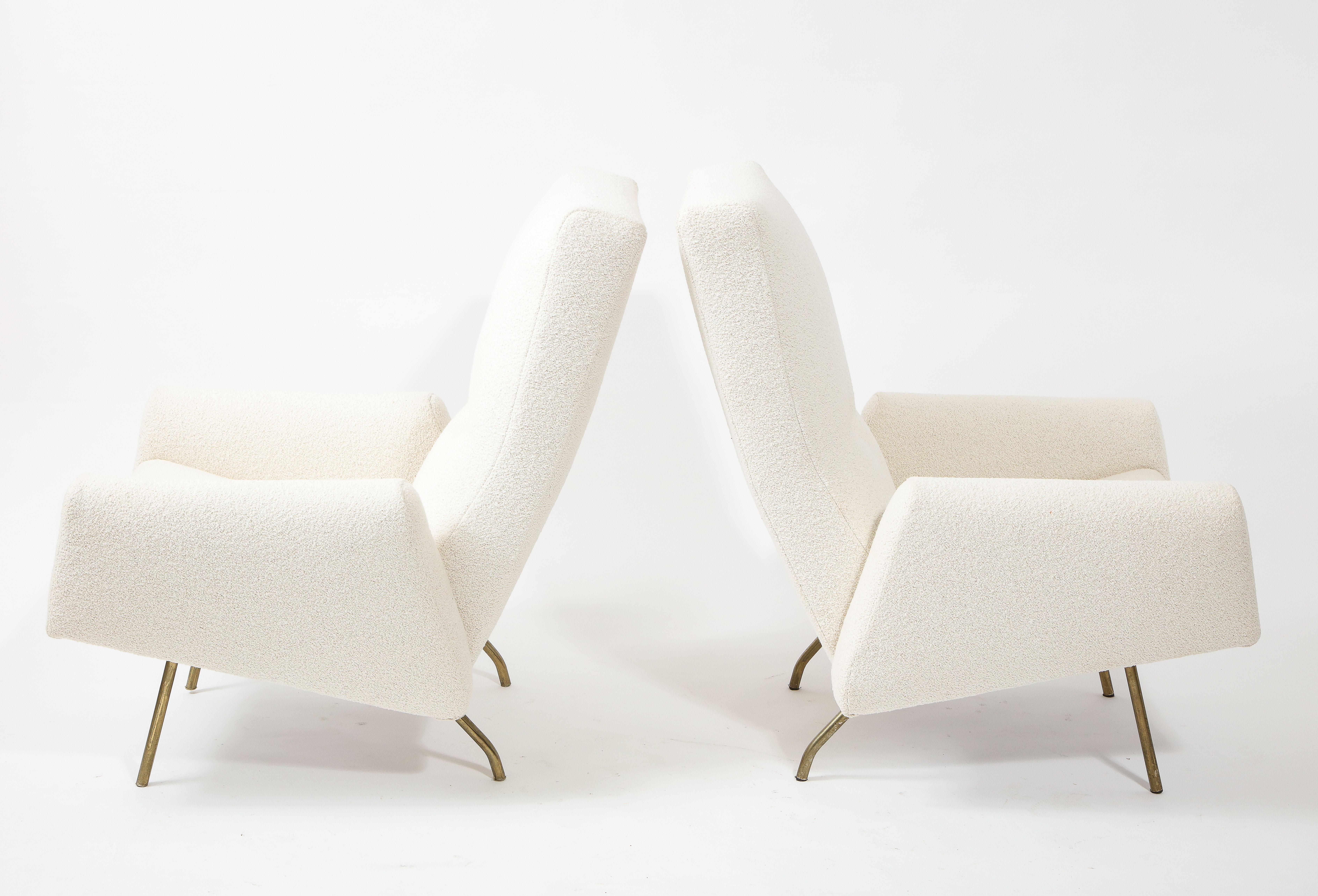 Louis Paolozzi Pair of High Back Lounge Chairs in Bouclé, France 1960's For Sale 3