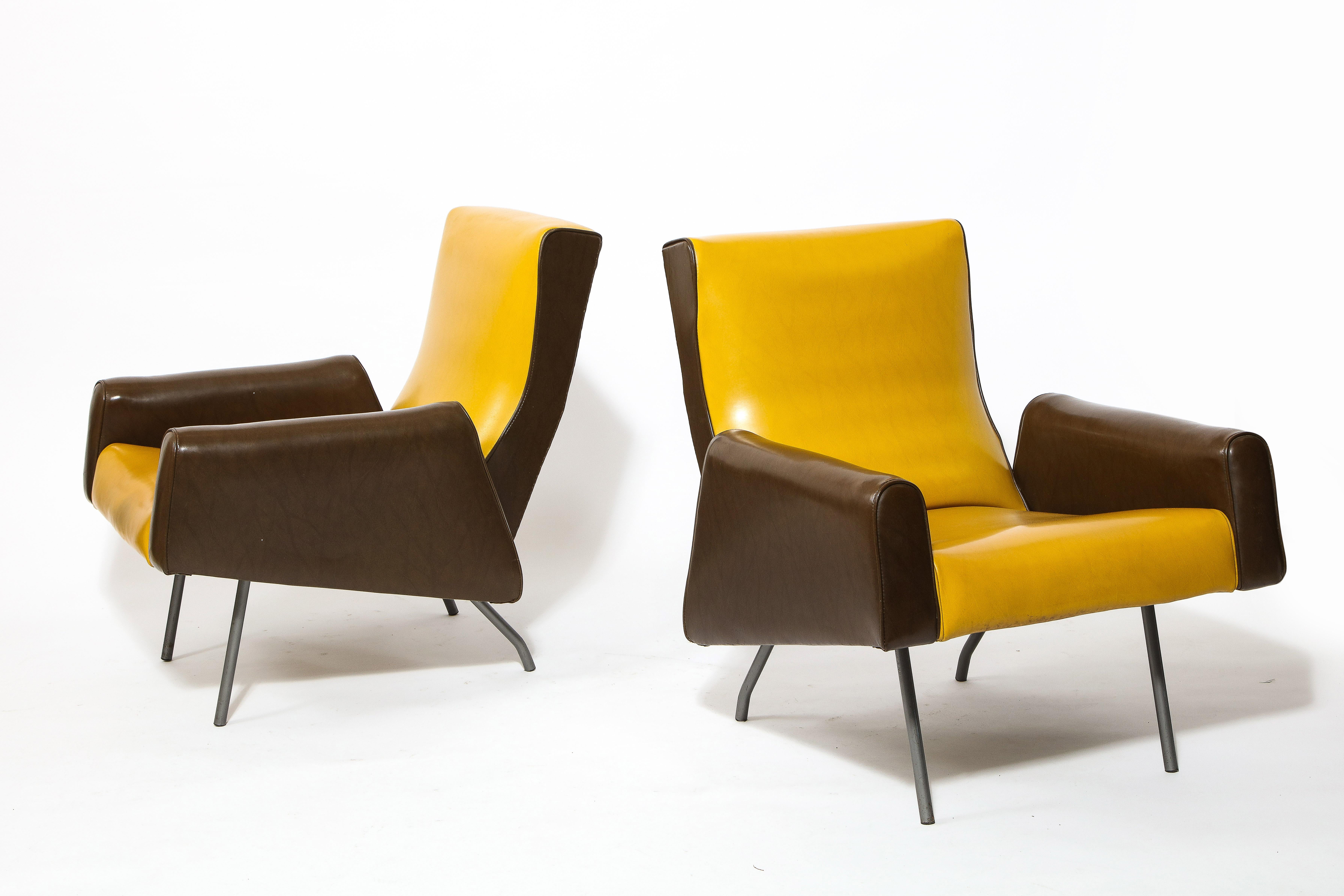 Louis Paolozzi Pair of Two Tone Low Back Lounge Chairs, France 1960's For Sale 2