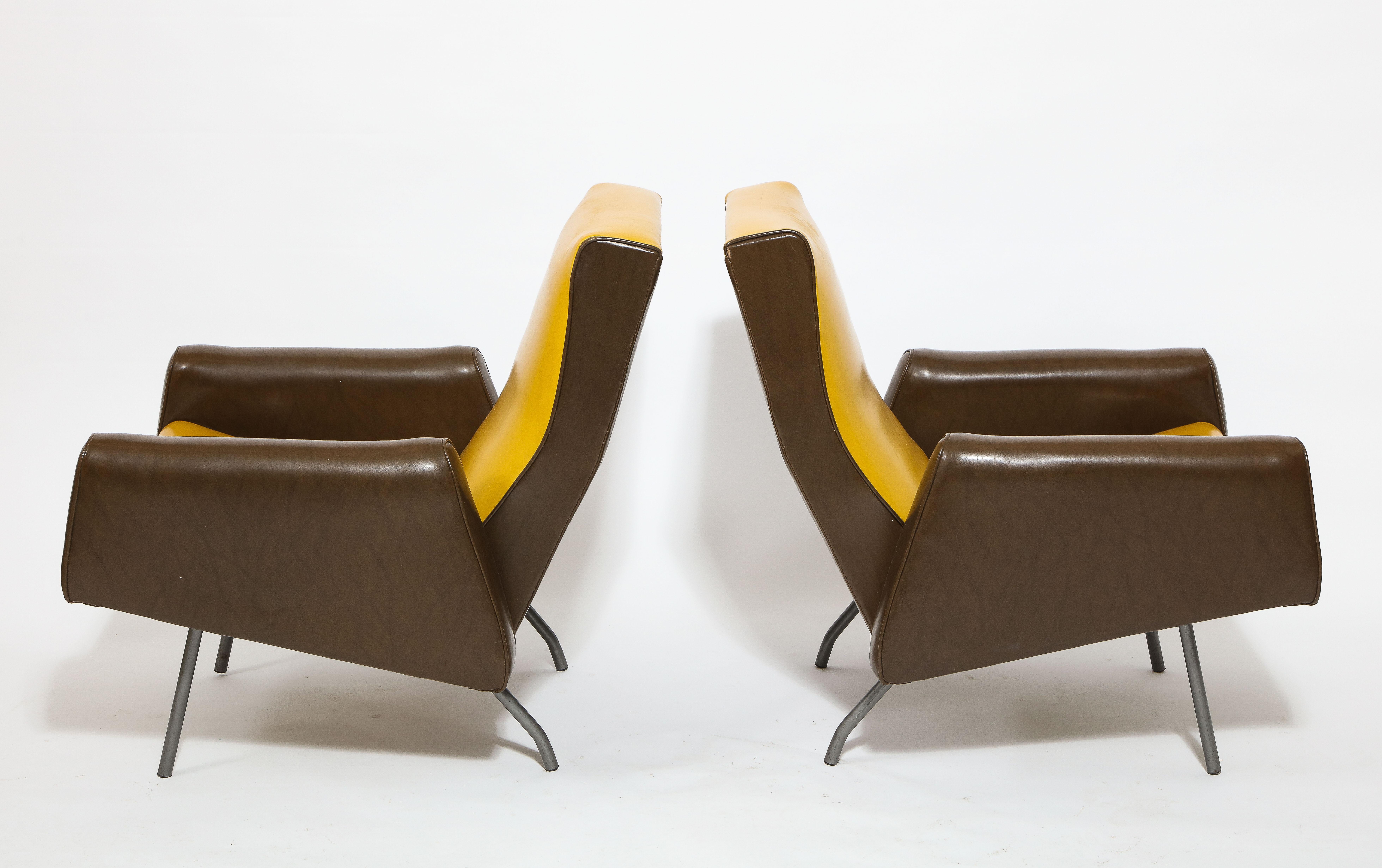 Louis Paolozzi Pair of Two Tone Low Back Lounge Chairs, France 1960's In Good Condition For Sale In New York, NY