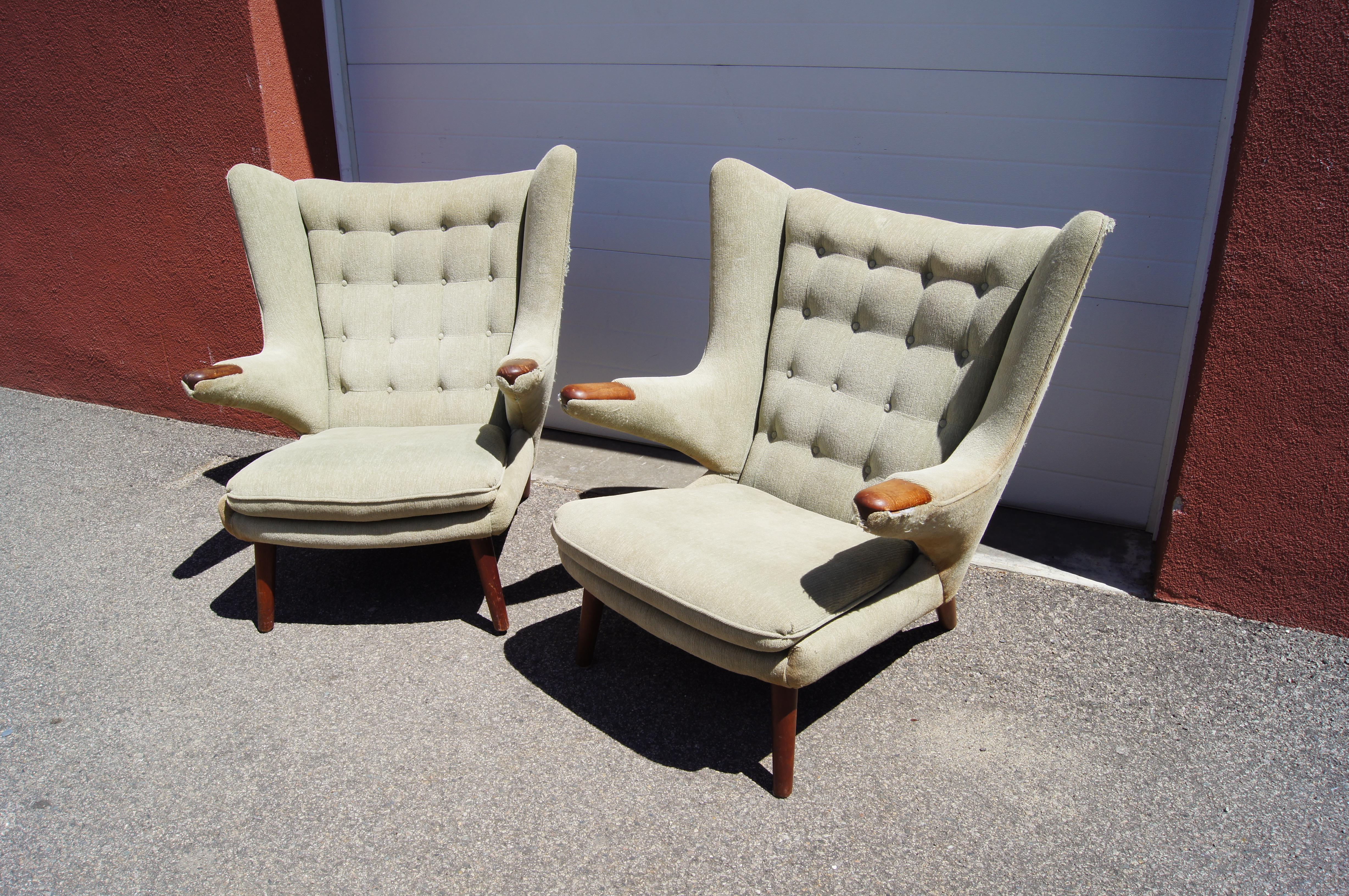 Pair of Papa Bear Chairs by Hans Wegner for A.P. Stolen In Fair Condition In Dorchester, MA