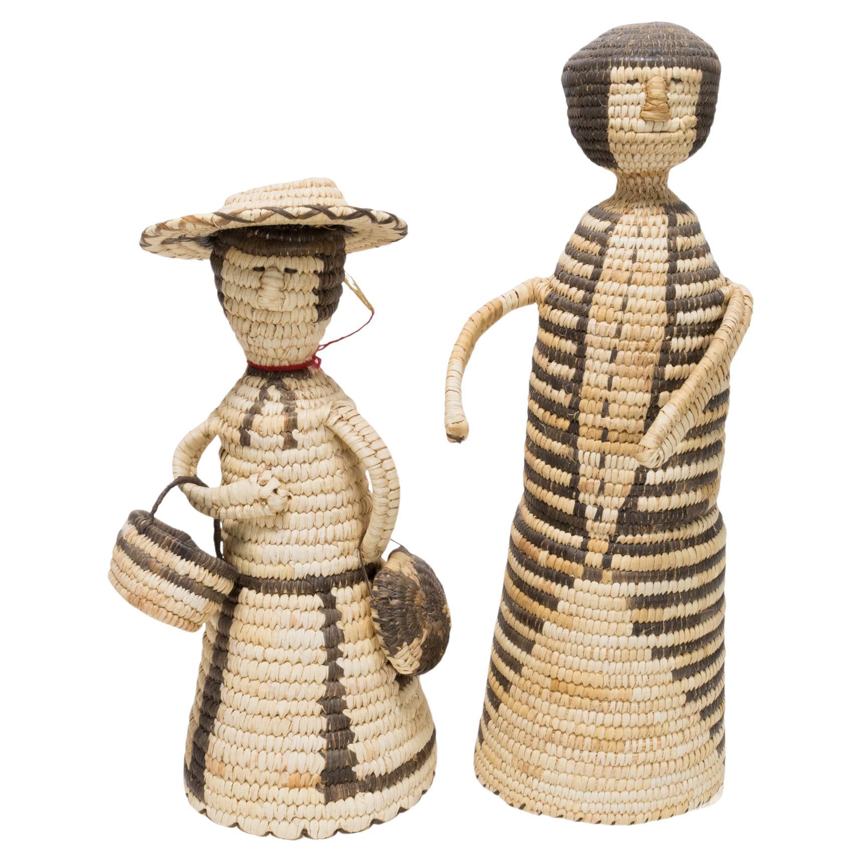 Pair of Papago Basketry Dolls For Sale