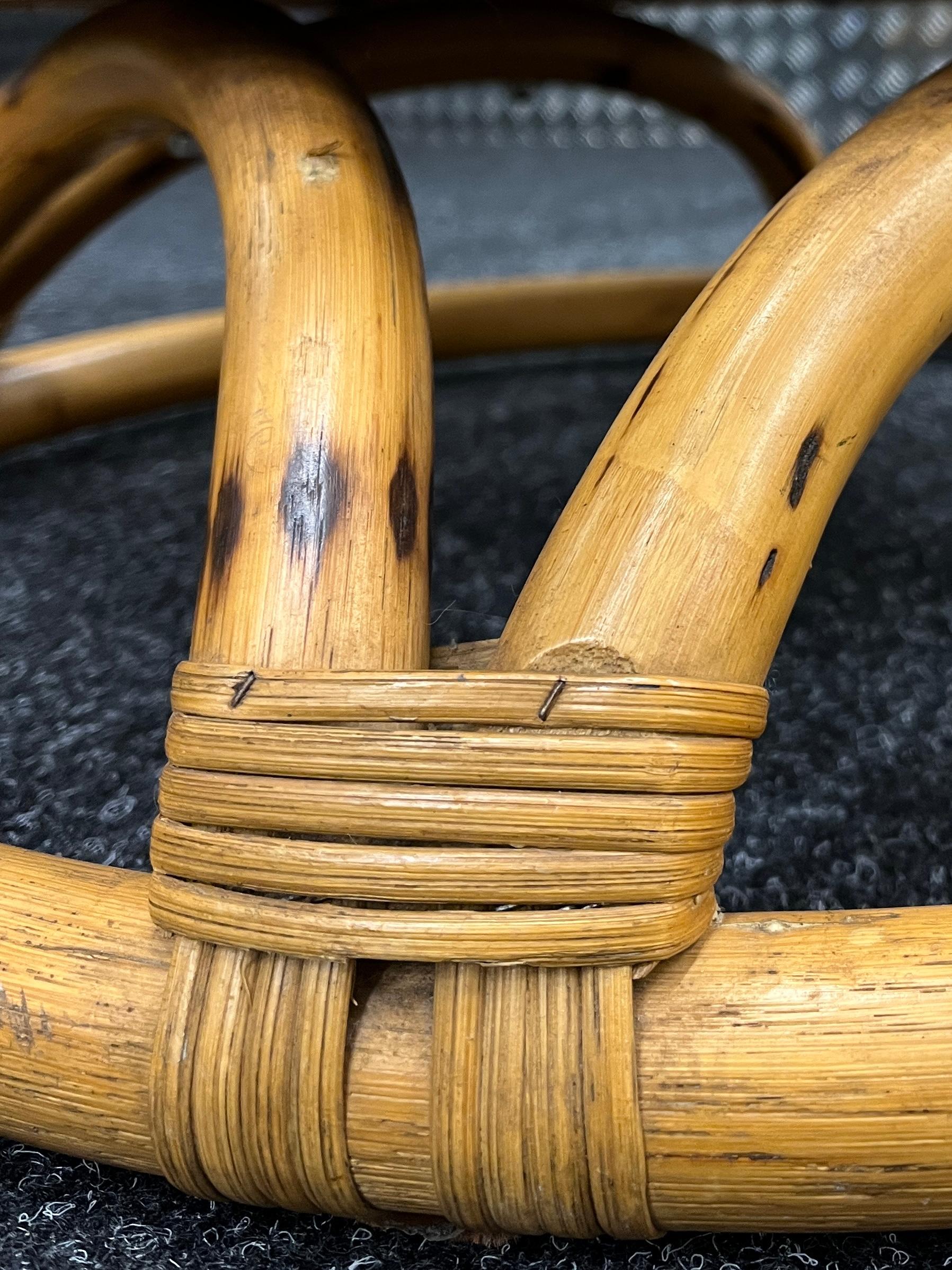 Pair of Bamboo and Rattan Swivel Lounge Chairs with Woven Cushions 2