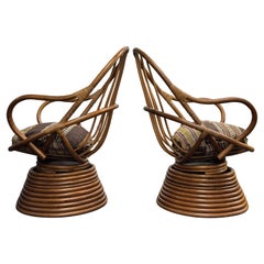 Bamboo Swivel Chairs – Mid-Century Rattan Pair, Portugal (1970s)