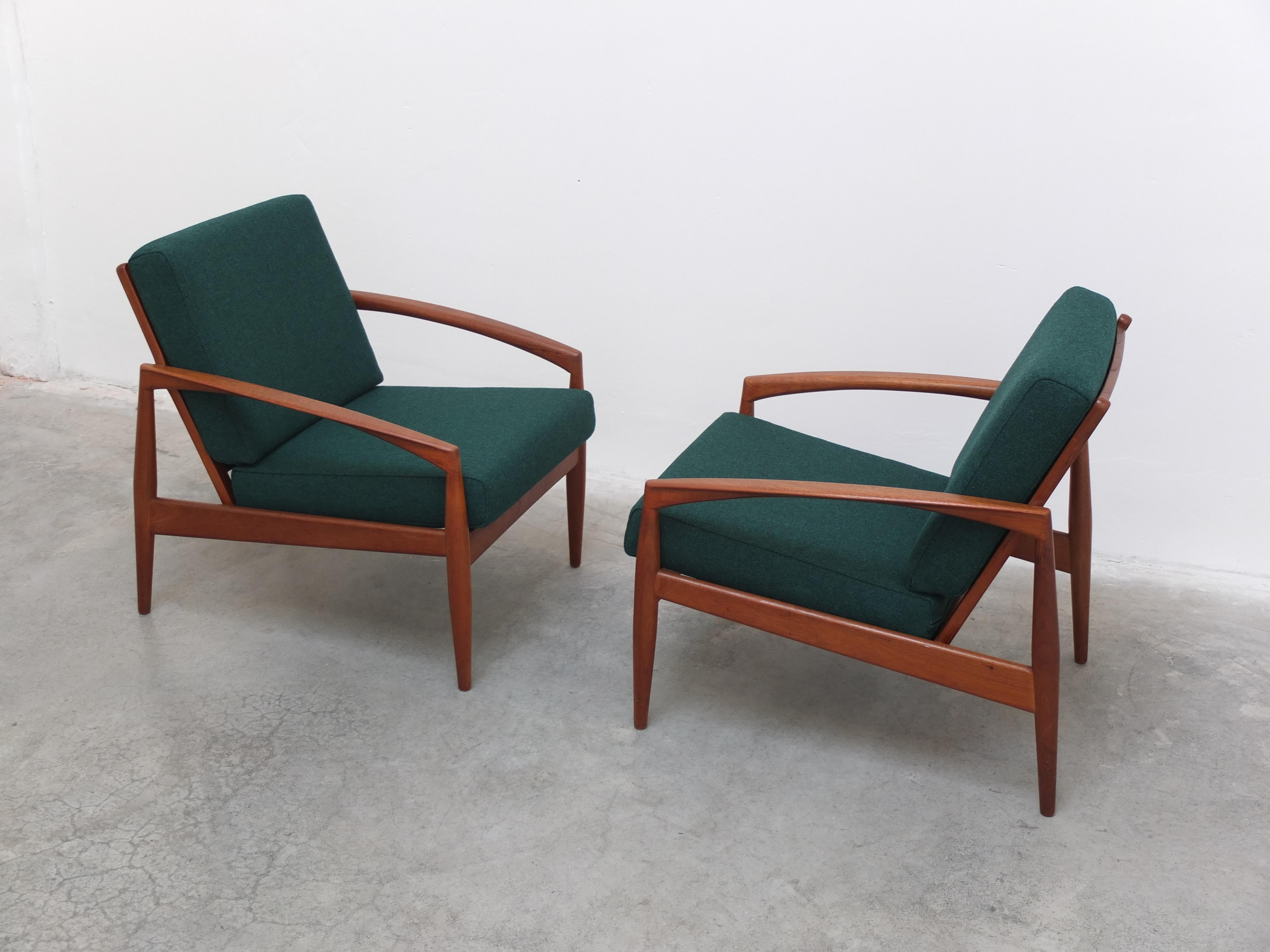 Danish Pair of 'Paper Knife' Easy Chairs by Kai Kristiansen for Magnus Olesen, 1956 For Sale