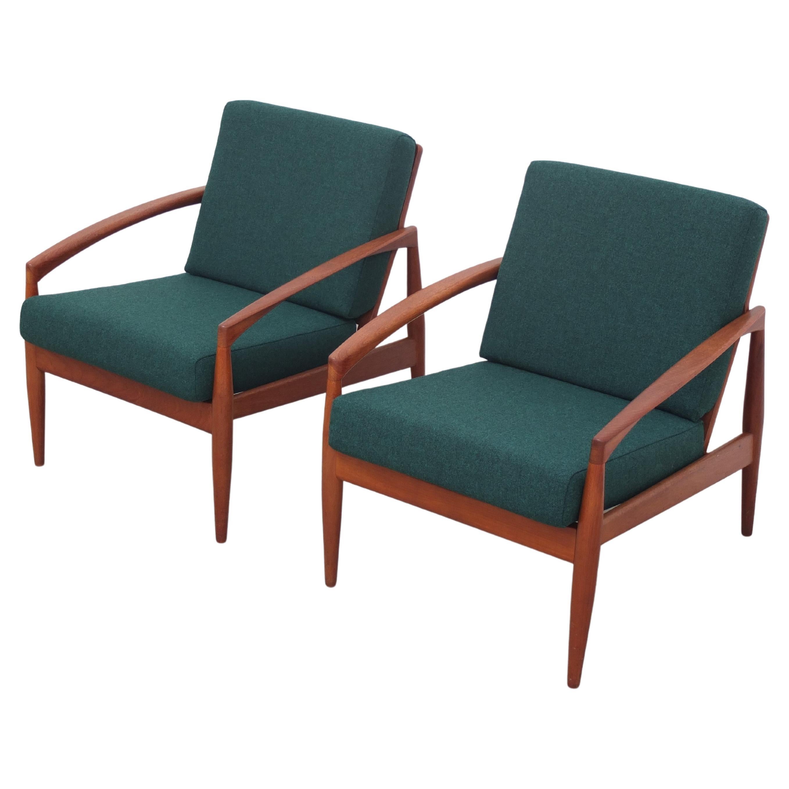 Pair of 'Paper Knife' Easy Chairs by Kai Kristiansen for Magnus Olesen, 1956 For Sale