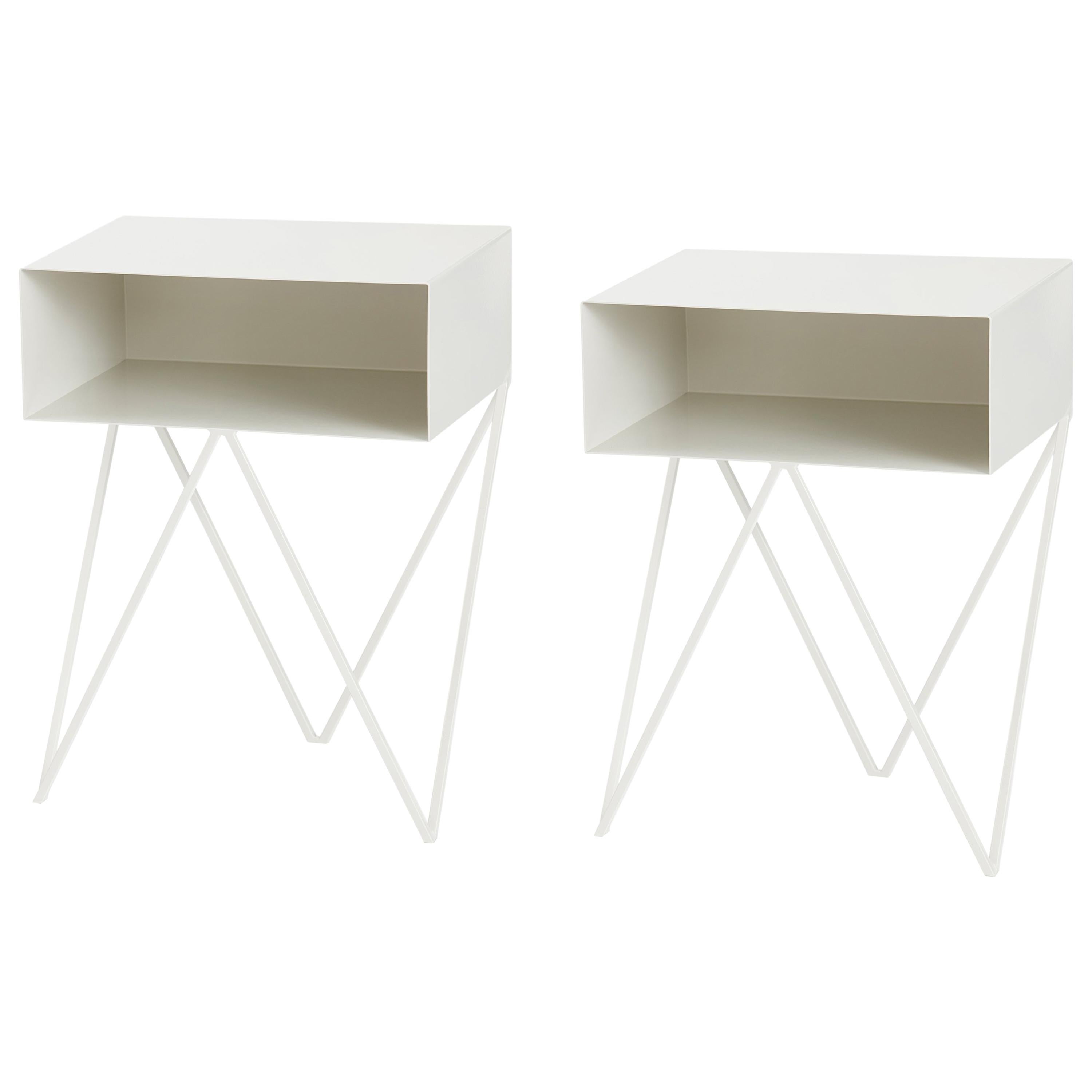 Pair of Paper White Steel Robot Bedside Tables - Customisable For Sale