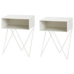 Pair of Paper White Steel Robot Bedside Tables - Customisable