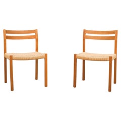 Pair of Niels Møller Oak and Paper Cord "Model 404" Dining Chairs, 1970's