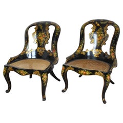 Antique Pair Of Papier Mâché Armchairs, XIXth Century