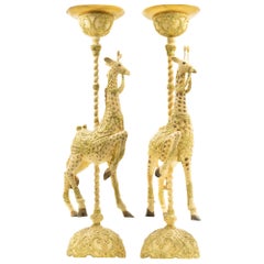 Pair of Papier Mache Giraffe Candle Holders Suitable for Ball Candles