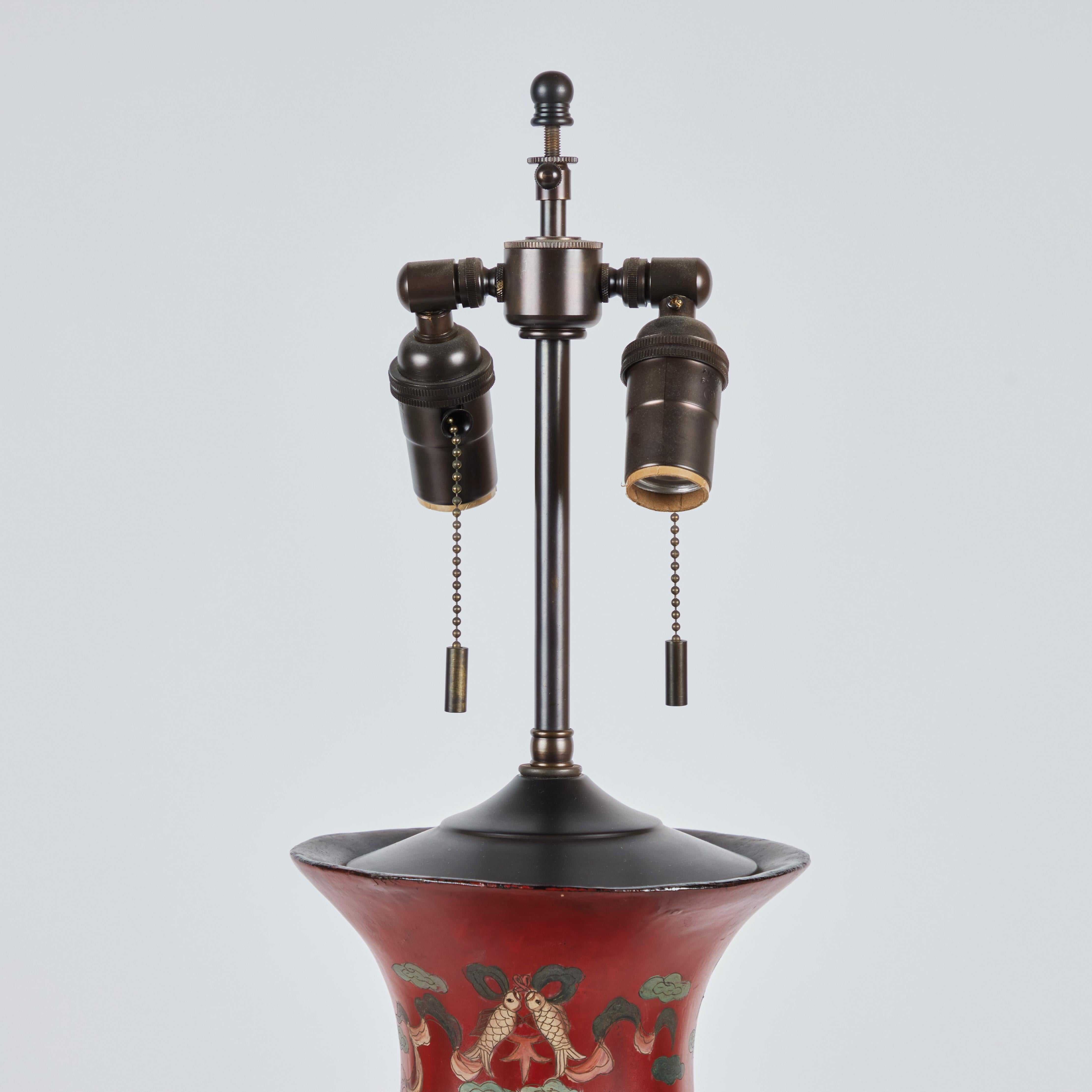 Hand-Painted Pair of Papier-Mâché Lamps