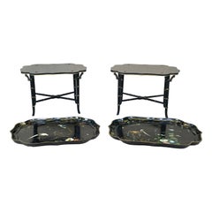 Pair of Papier Mache Tray on Stand Coffee Tables