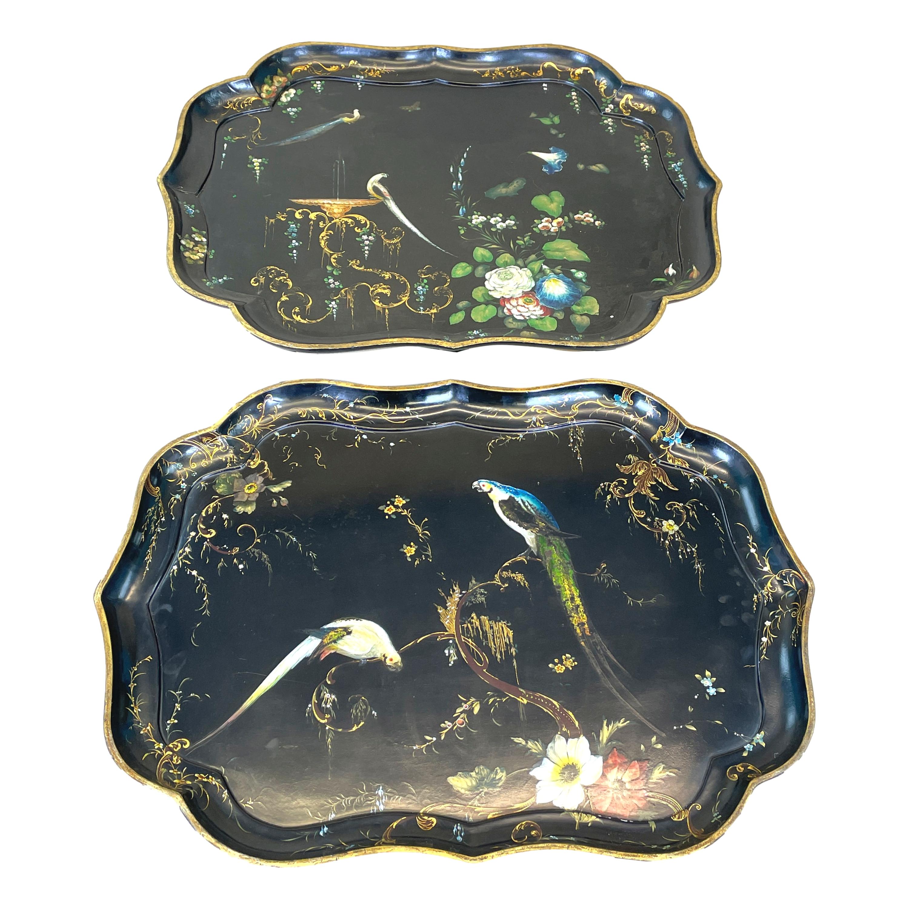 19th Century Pair of Papier Mache Tray on Stand Coffee Tables
