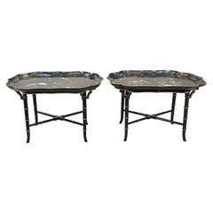 Pair of Papier Mache Tray on Stand Coffee Tables