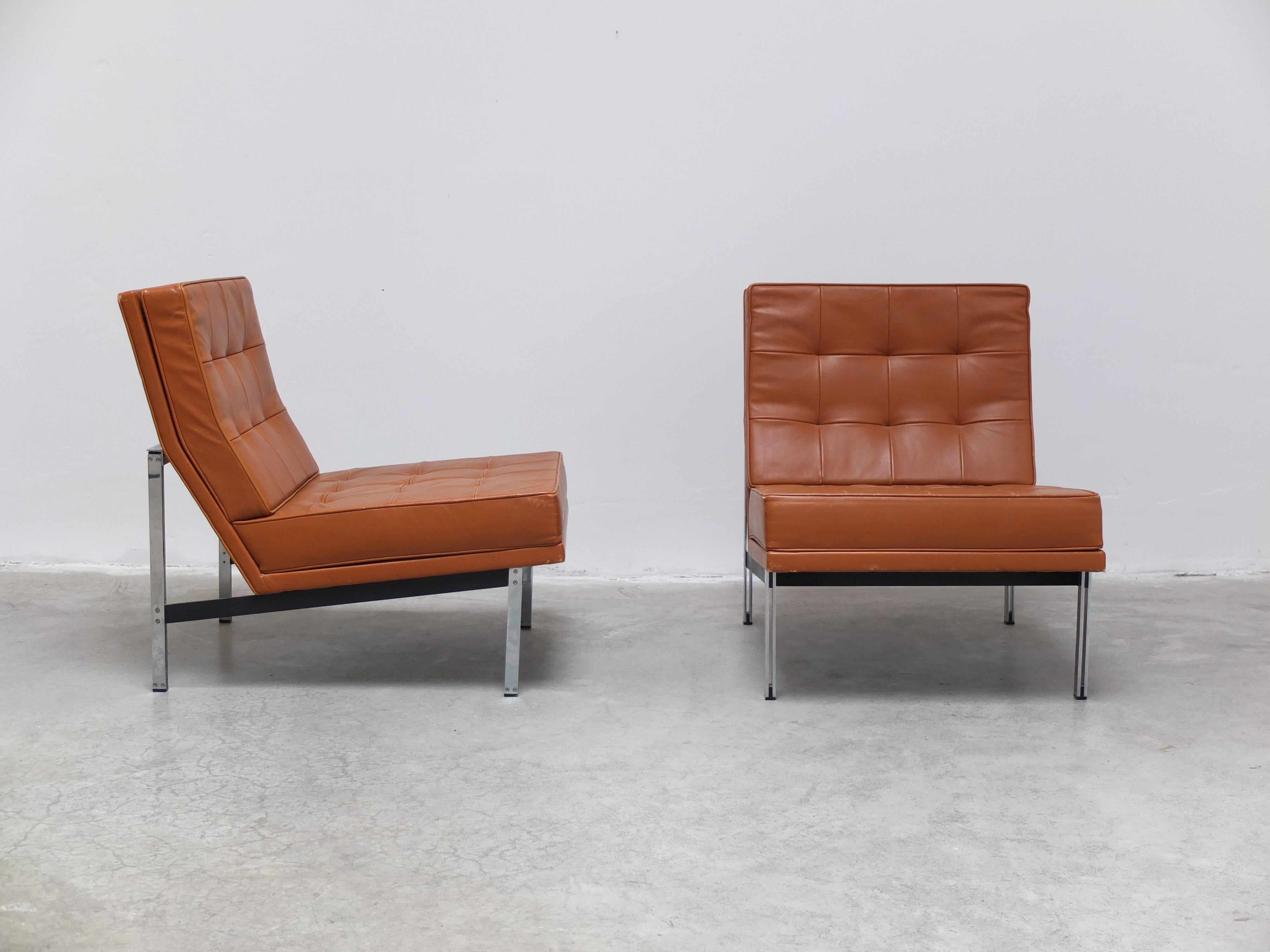 Metal Pair of 'Parallel Bar' Lounge Chairs by Florence Knoll for Knoll, 1954 For Sale