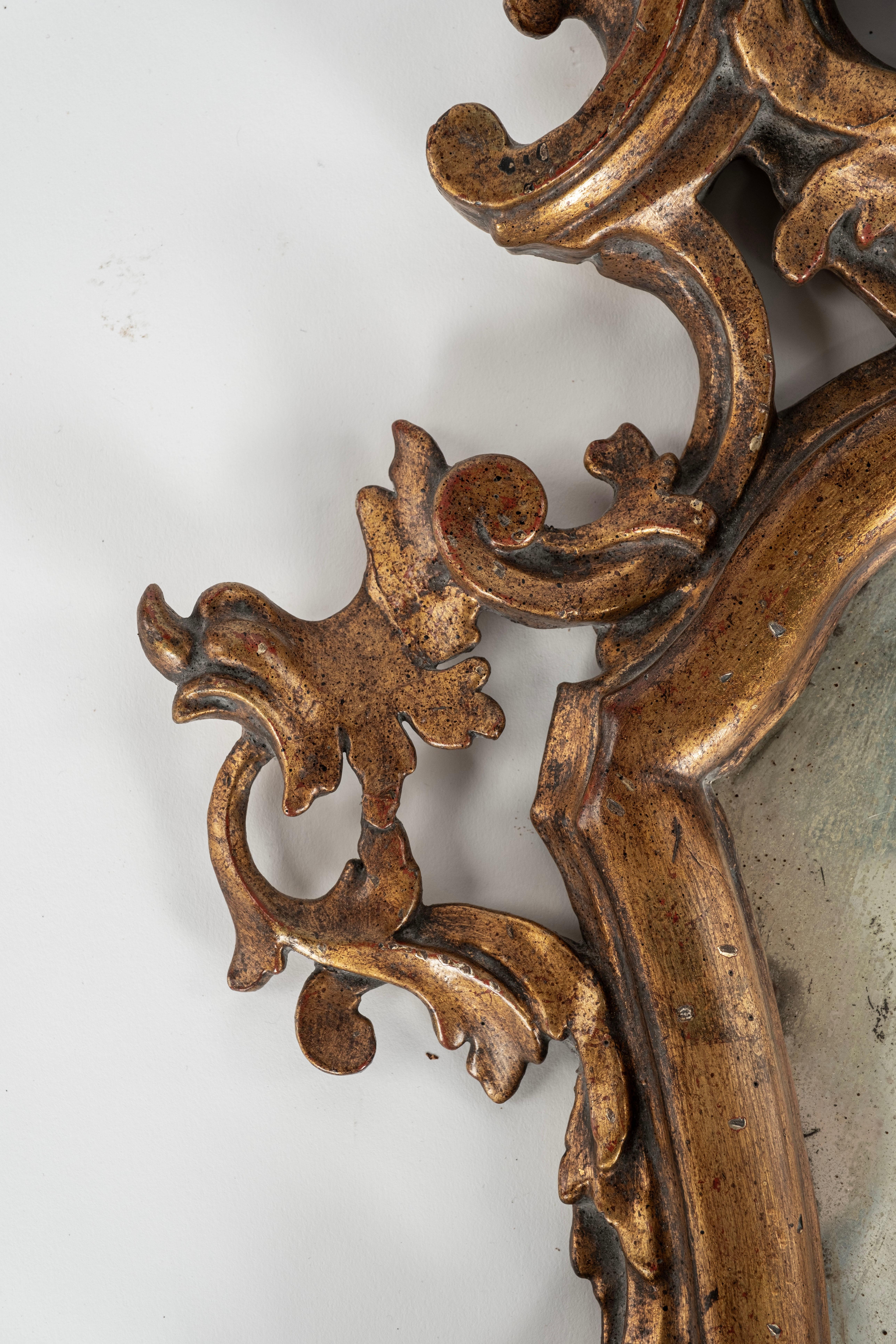  Pair of  Venetian Paramour Mirrors with Gilt wood  scrolls and carved crown.