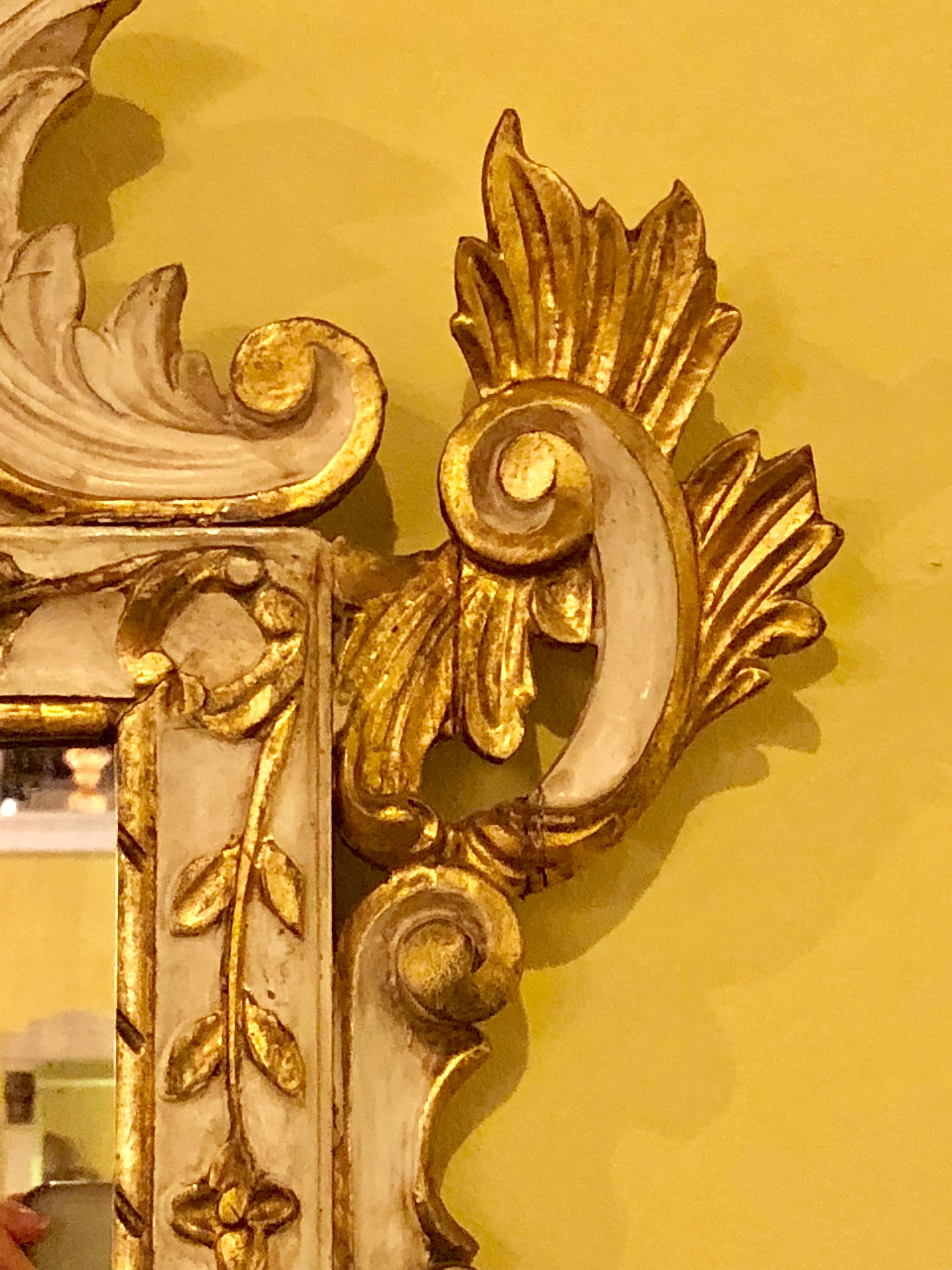Pair of Parcel Gilt Beautifully Carved Italian Rococo Mirrors In Good Condition In Stamford, CT