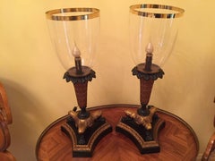 Pair of Parcel-Gilt Bronze Hurricane Lamps