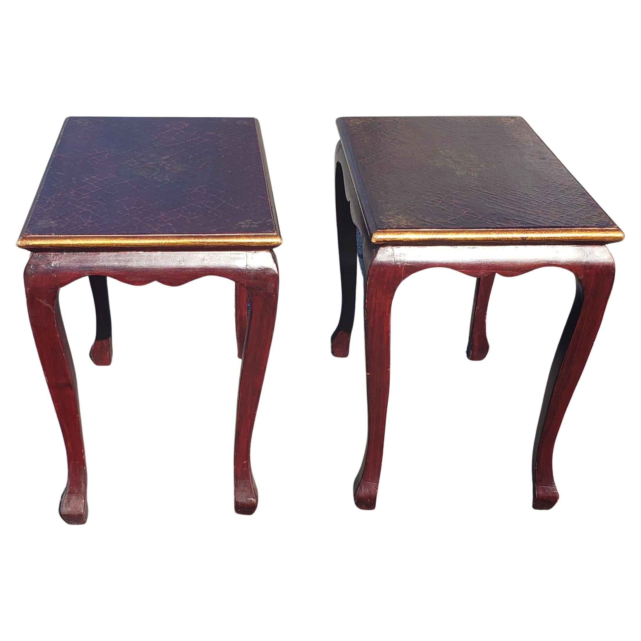 Modern Pair of Parcel-Gilt Crackle Hand-Painted Side Tables For Sale