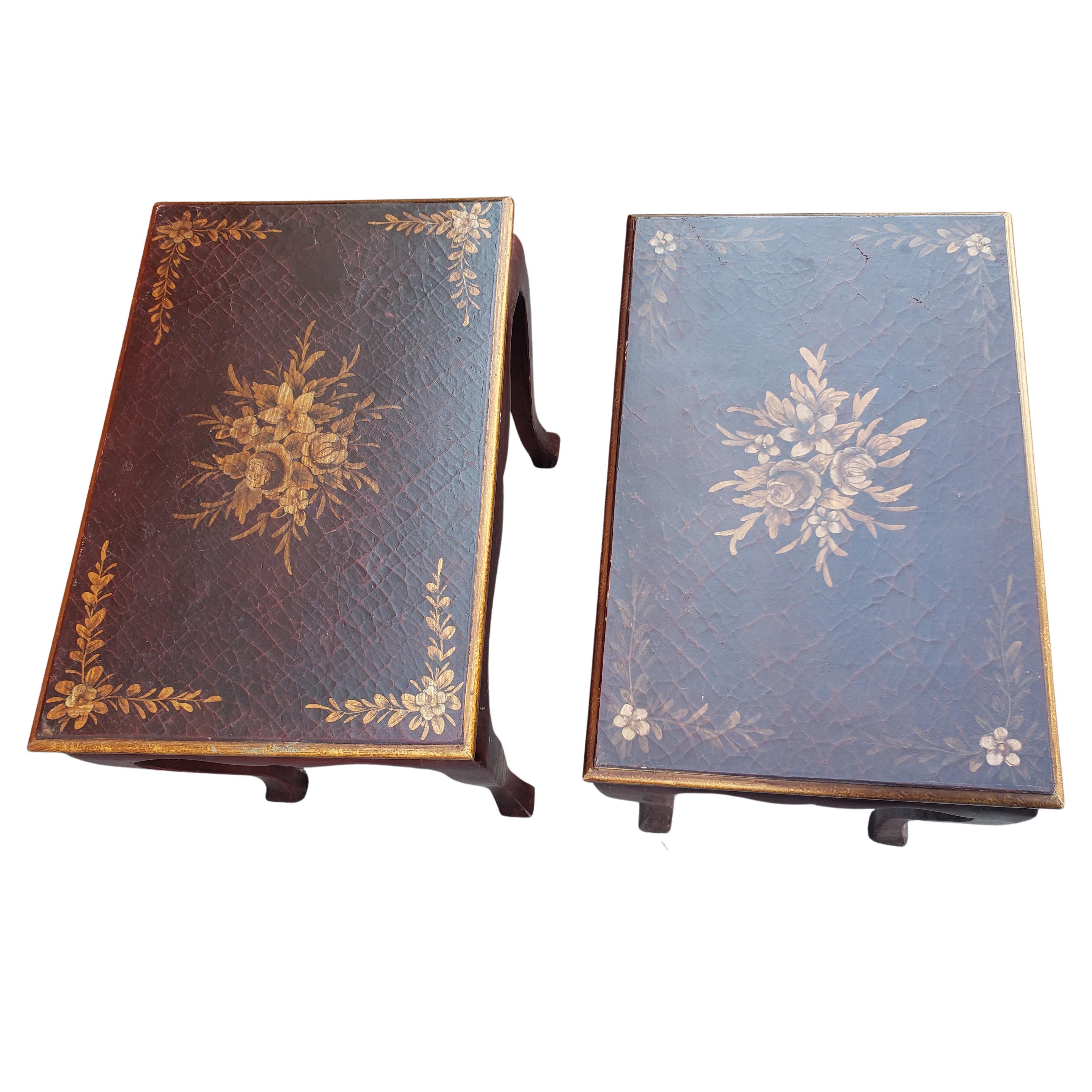 American Pair of Parcel-Gilt Crackle Hand-Painted Side Tables For Sale