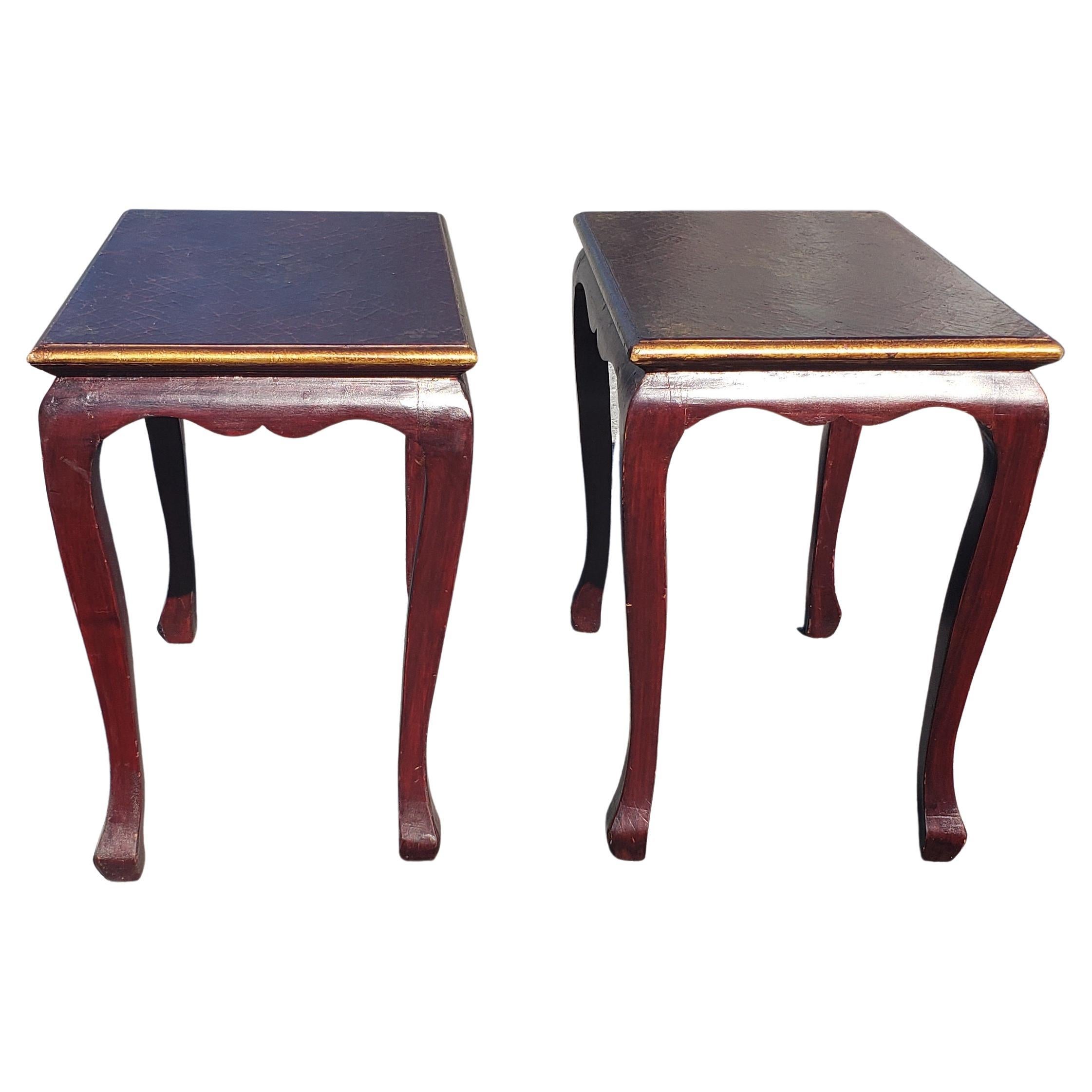 Wood Pair of Parcel-Gilt Crackle Hand-Painted Side Tables For Sale
