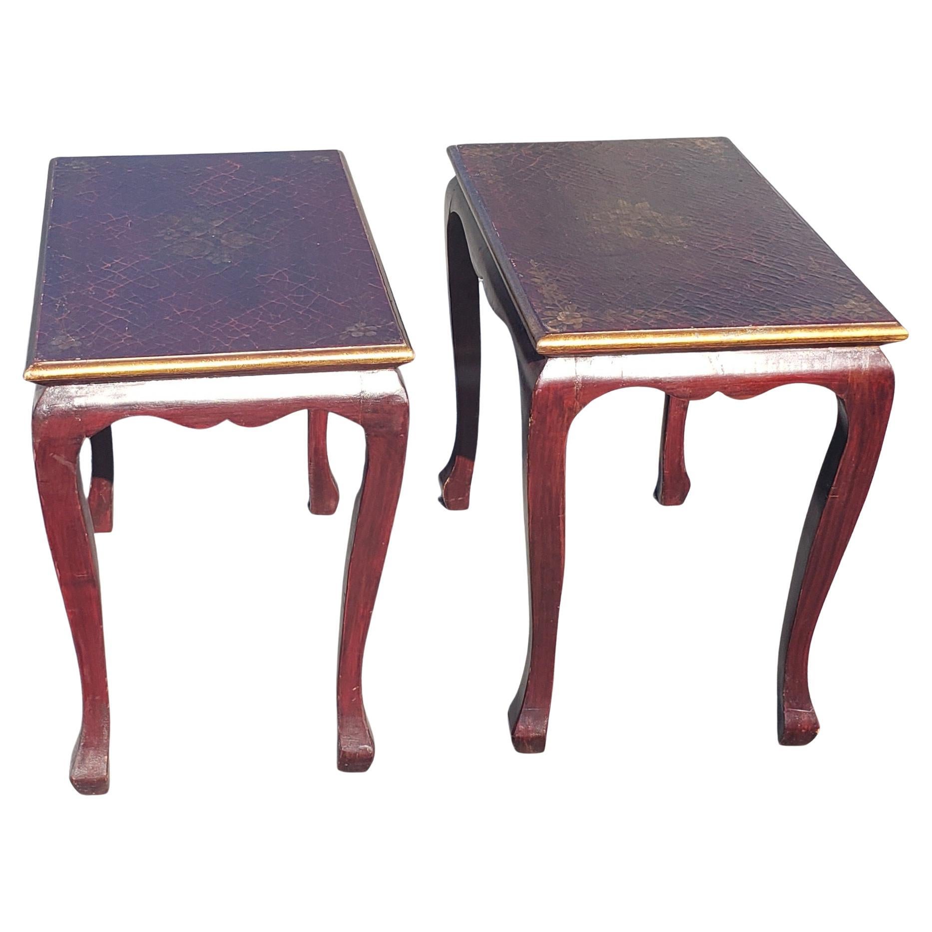 Pair of Parcel-Gilt Crackle Hand-Painted Side Tables For Sale
