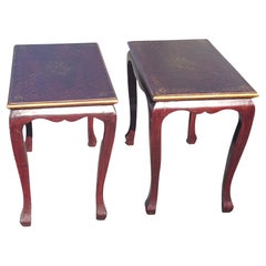 Pair of Parcel-Gilt Crackle Hand-Painted Side Tables