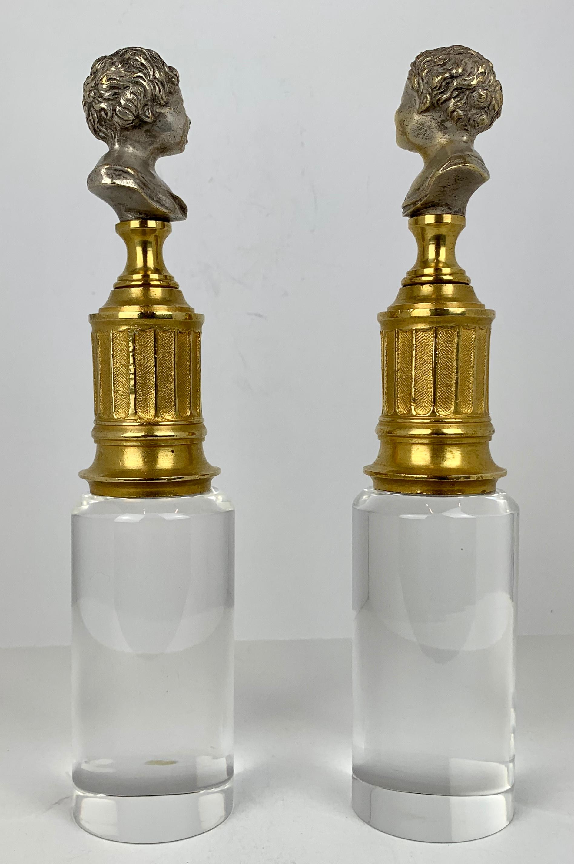 Neoclassical Revival Crying Babies in Gilt  Bronze on Fluted Columns after Jean-Antoine Houdon For Sale