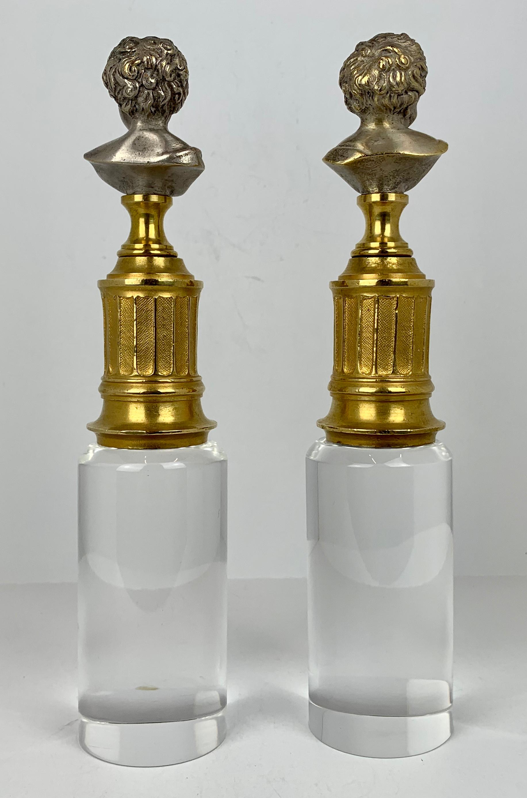 Hand-Crafted Crying Babies in Gilt  Bronze on Fluted Columns after Jean-Antoine Houdon For Sale