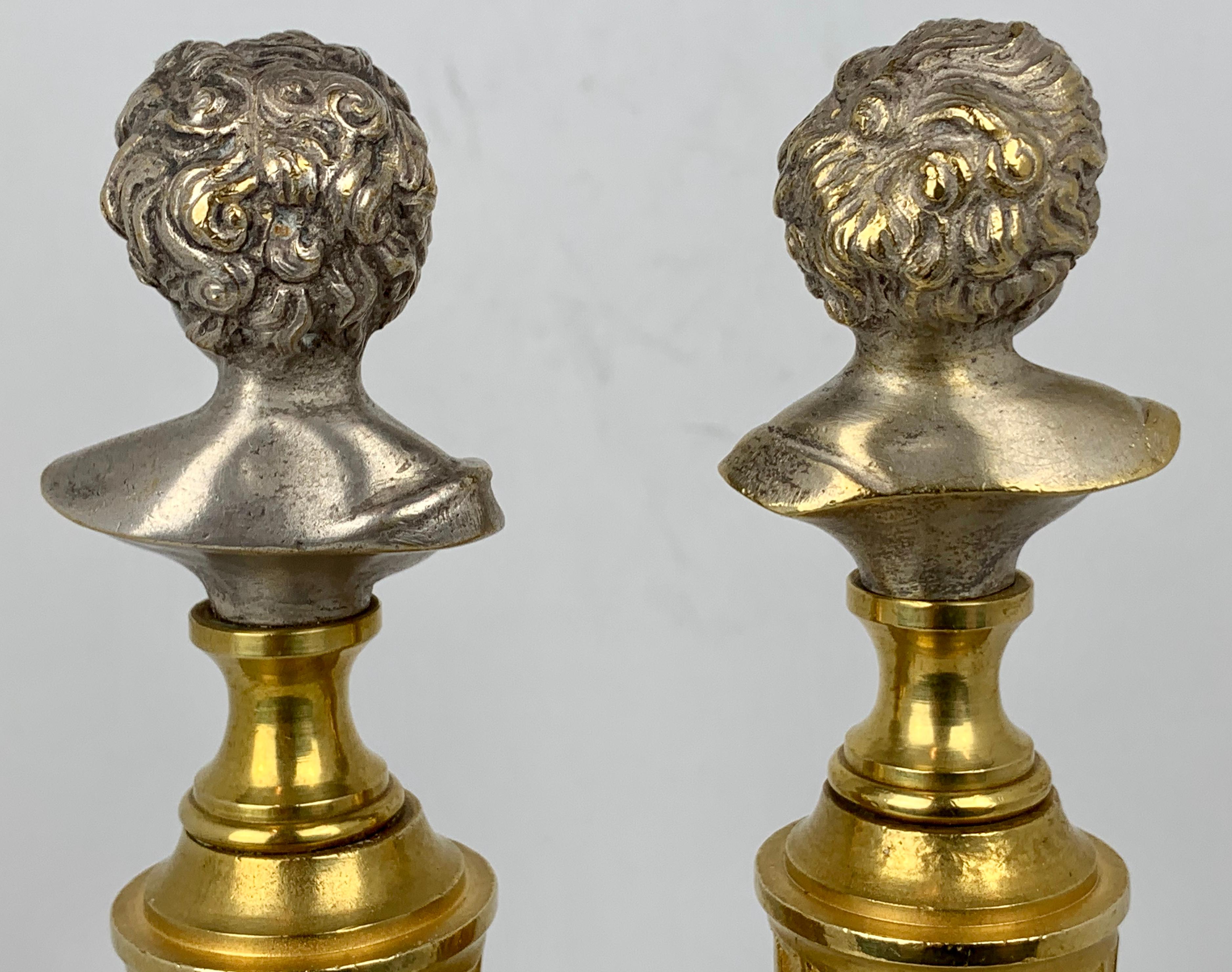 Crying Babies in Gilt  Bronze on Fluted Columns after Jean-Antoine Houdon In Good Condition For Sale In West Palm Beach, FL