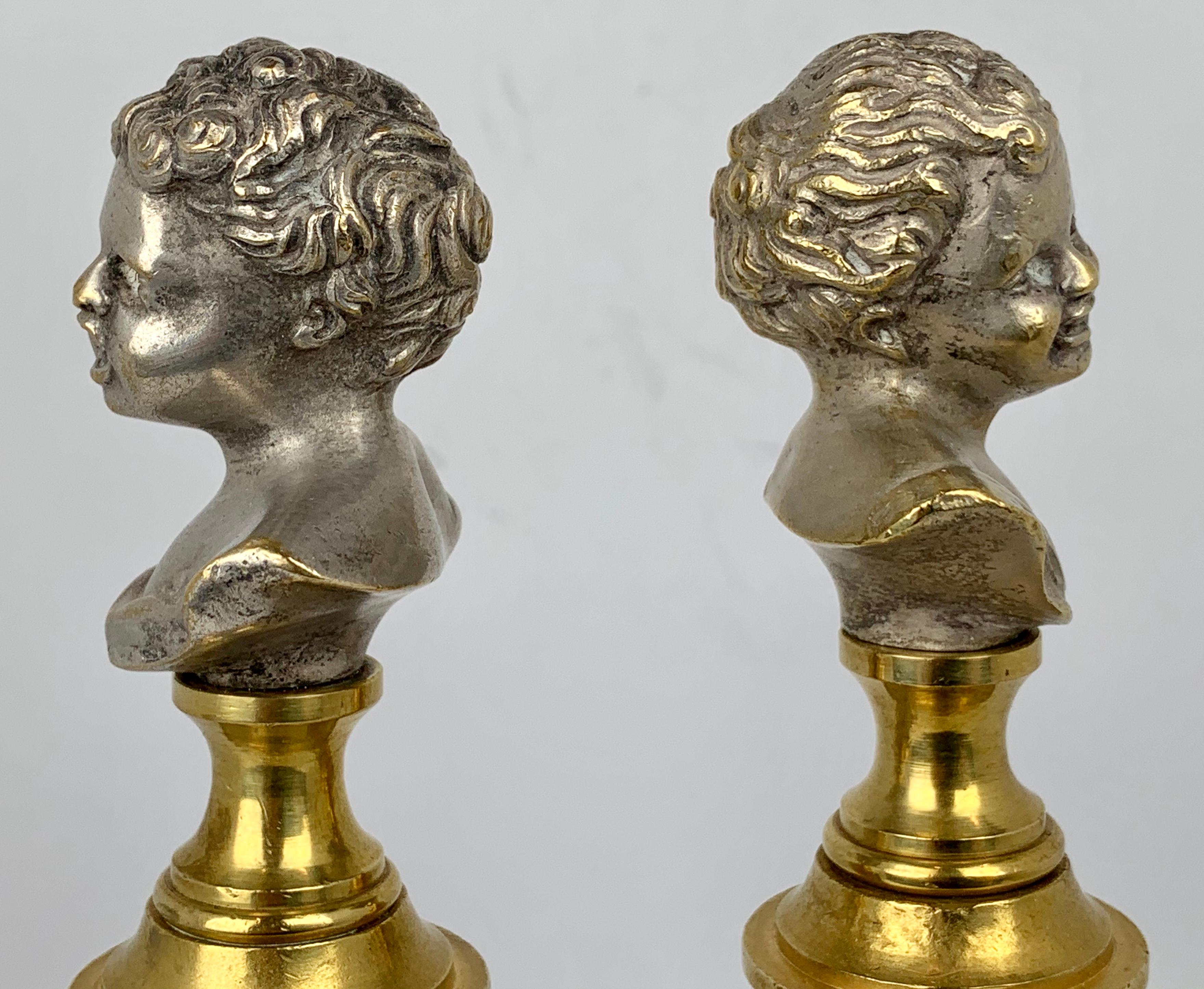 Crying Babies in Gilt  Bronze on Fluted Columns after Jean-Antoine Houdon For Sale 1