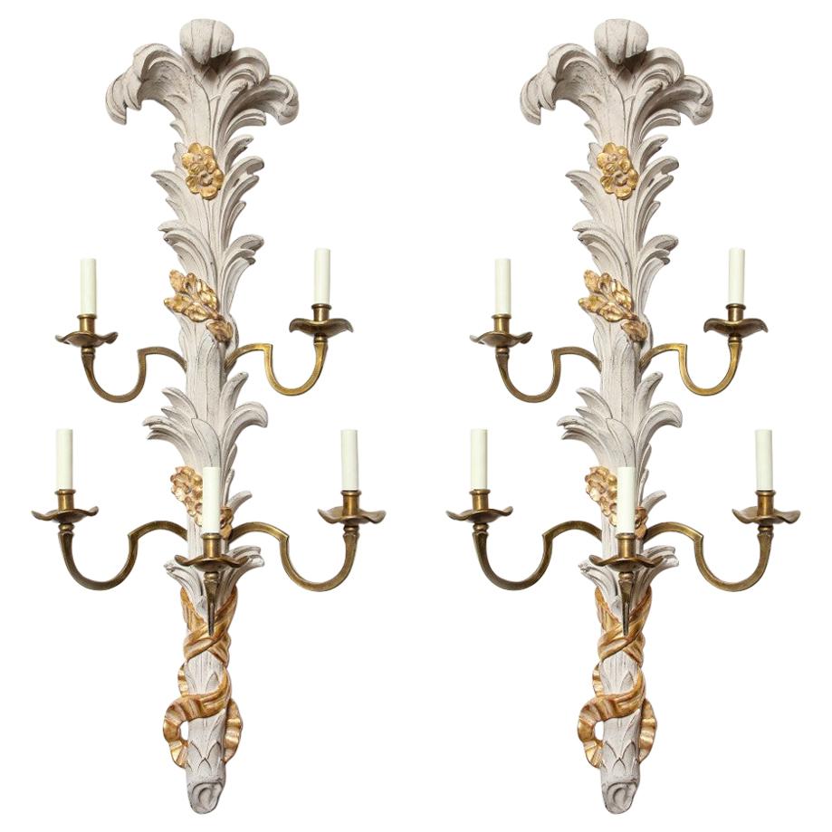 The Annabella Sconces by David Duncan, Parcel-Gilt Five Arm Wall Lights 