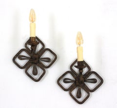 Pair of Parcel Gilt Iron Wall Sconces with Fleur de Lis Design