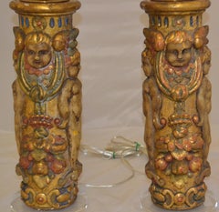 Pair of Parcel-Gilt Molded Plaster Table Lamps