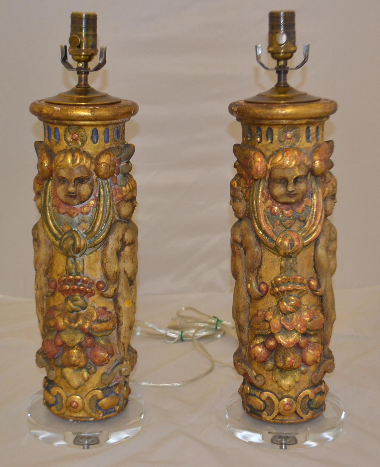 Baroque Pair of Parcel-Gilt Molded Plaster Table Lamps For Sale