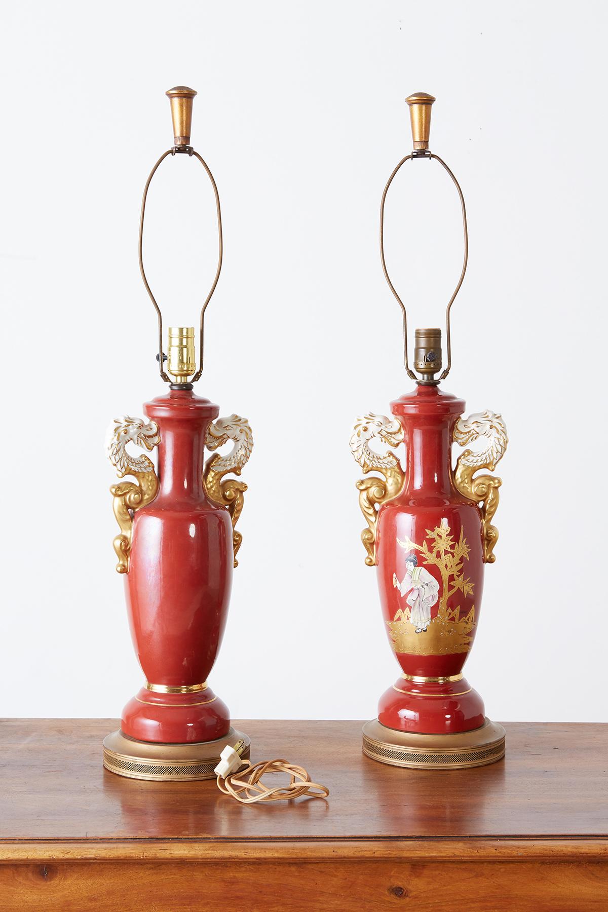 Pair of Parcel Gilt Porcelain Chinoiserie Vase Table Lamps 9