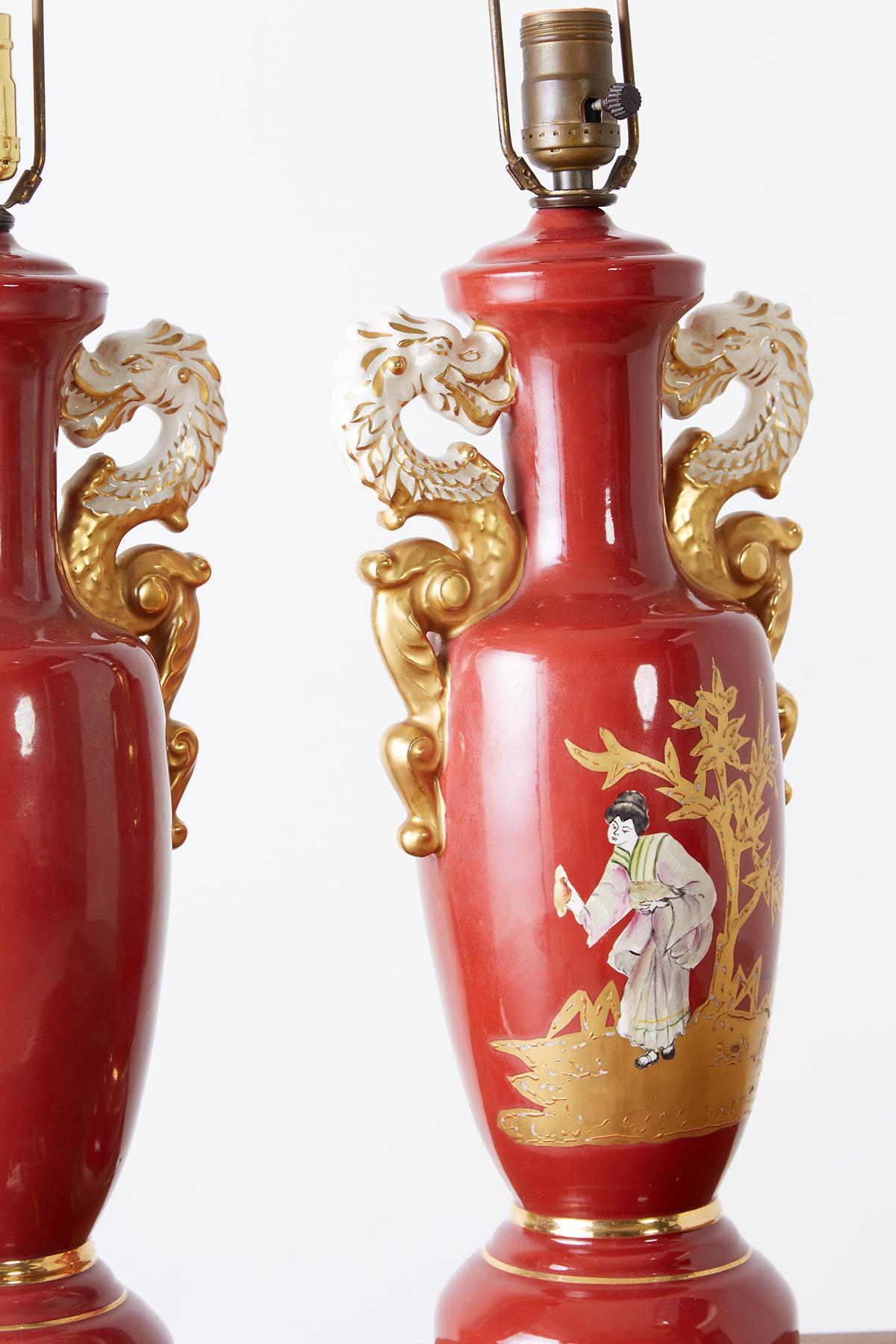 Pair of Parcel Gilt Porcelain Chinoiserie Vase Table Lamps 11