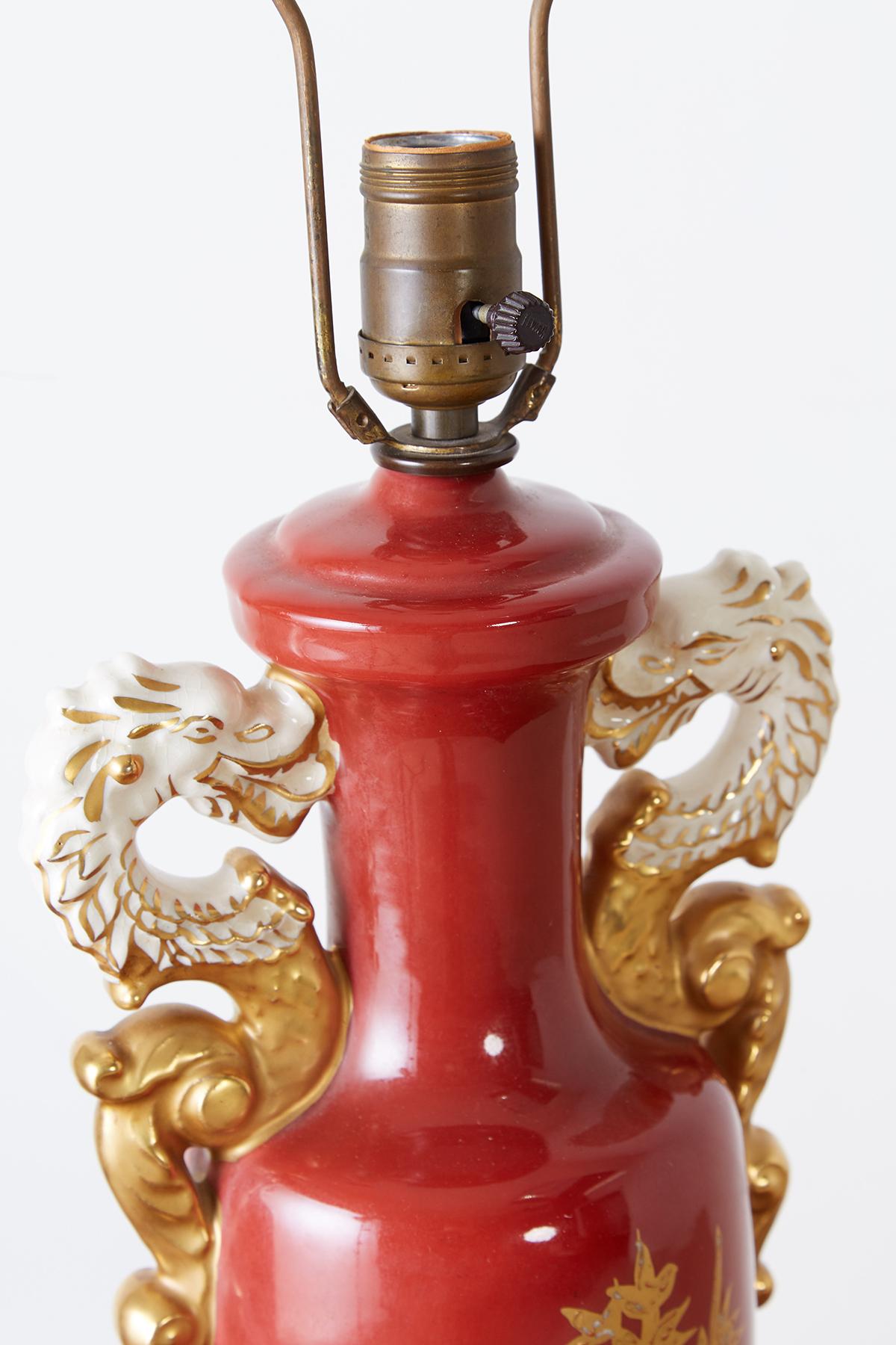 Pair of Parcel Gilt Porcelain Chinoiserie Vase Table Lamps 12