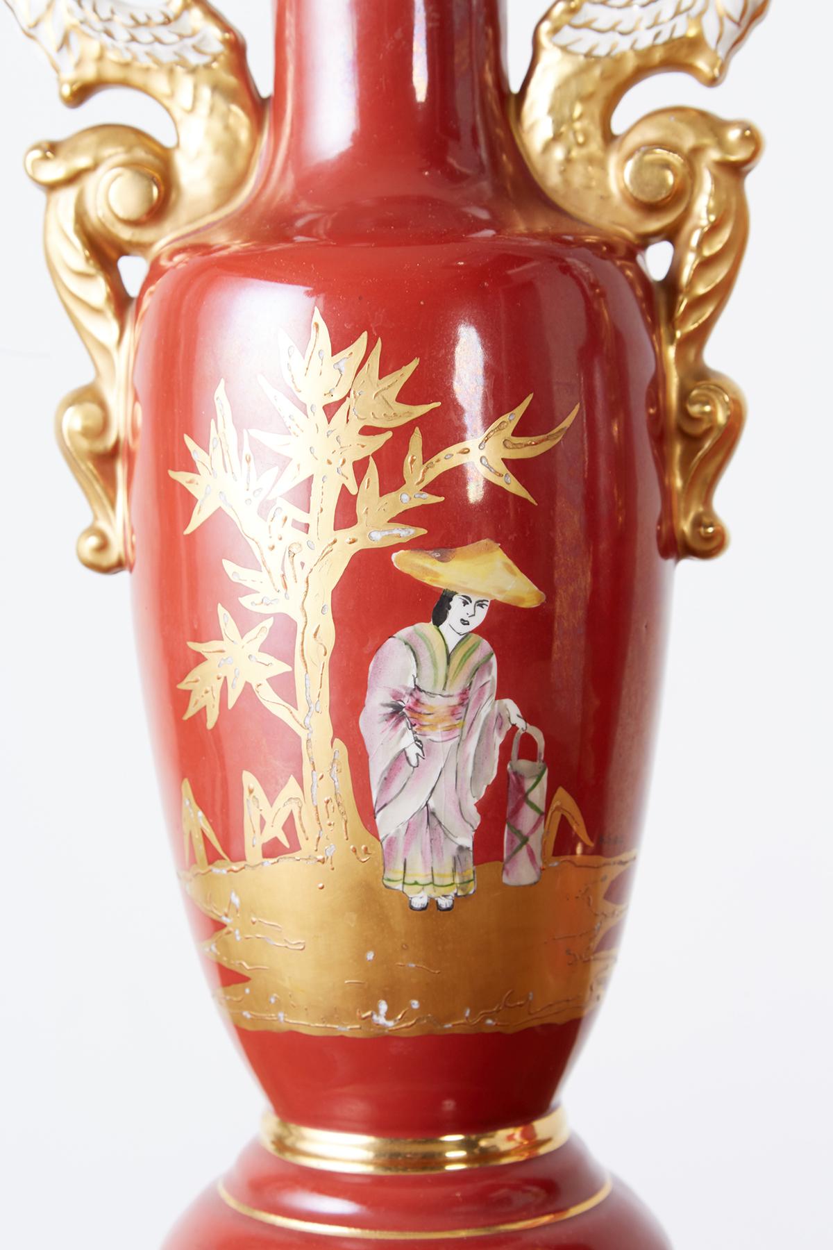 Pair of Parcel Gilt Porcelain Chinoiserie Vase Table Lamps 1