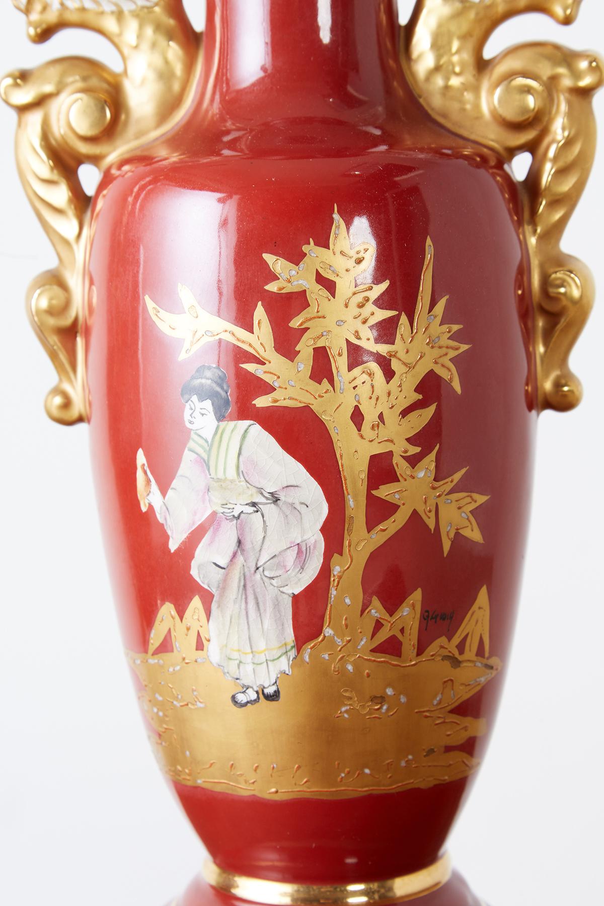 Pair of Parcel Gilt Porcelain Chinoiserie Vase Table Lamps 2