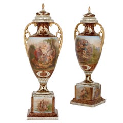 Pair of Parcel-Gilt Royal Vienna Style Maroon Porcelain Vases