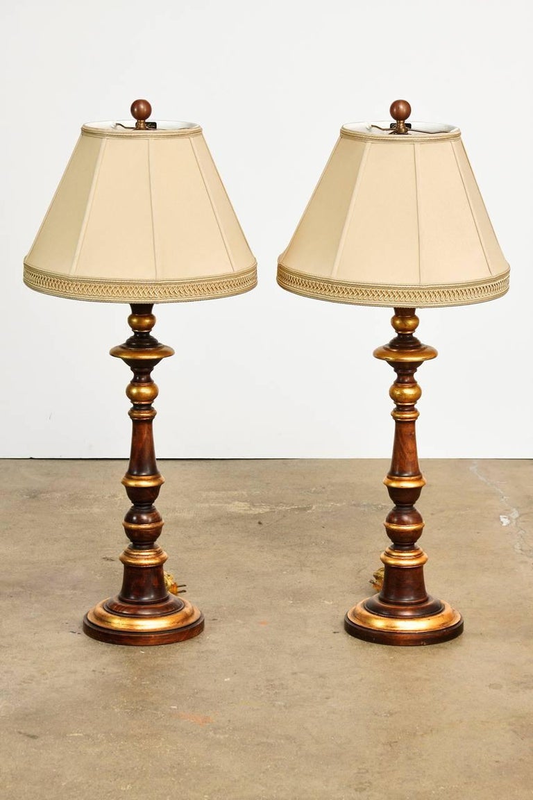 Pair Of Parcel Gilt Wood Candlestick Table Lamps By Bradburn For Exceptional Pair Of Carved Parcel Gilt Candlestick Table Lamps By Bradburn Gallery Features A