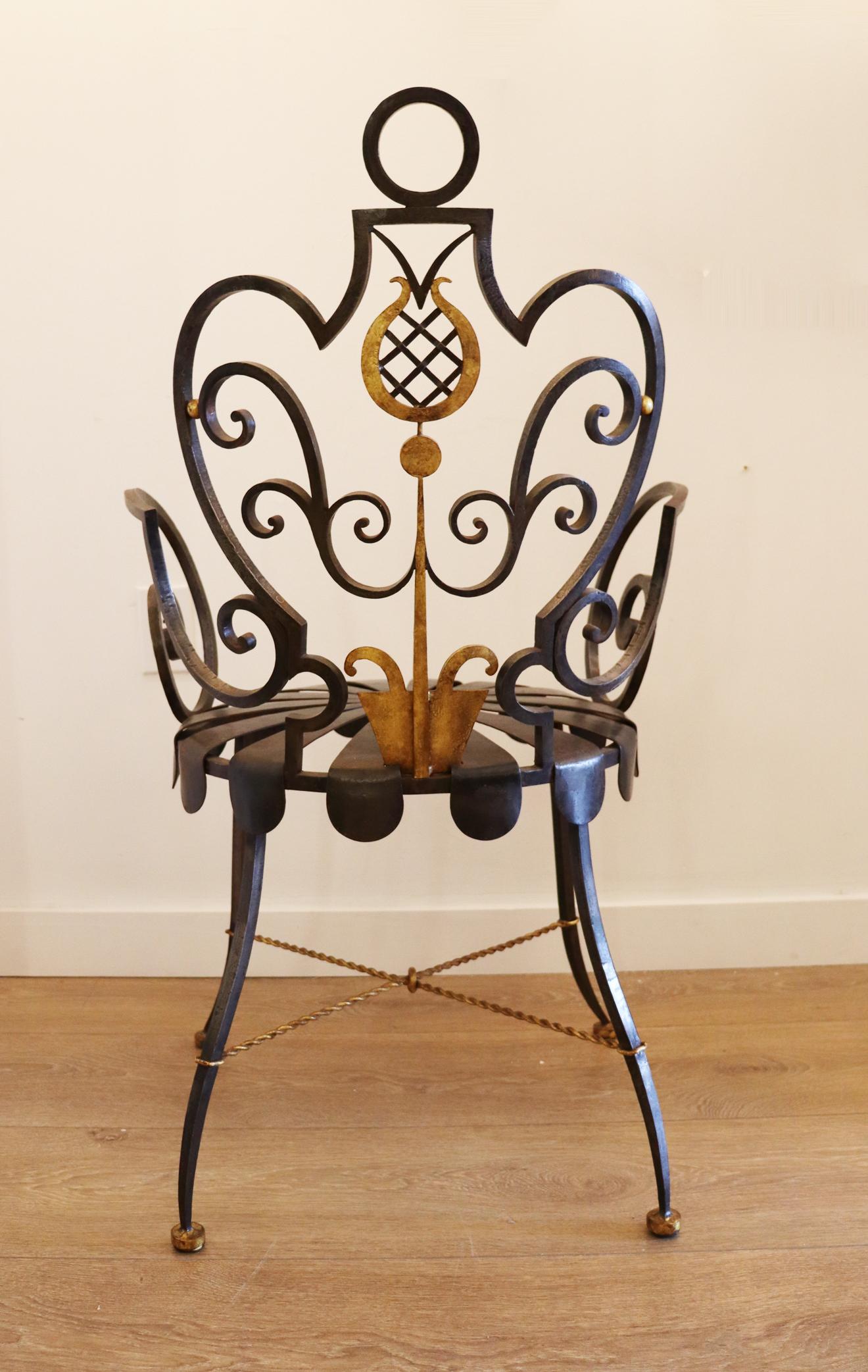 Pair of Parcel-Gilt Wrought-Iron Armchairs by Gilbert Poillerat In Excellent Condition In Miami, FL