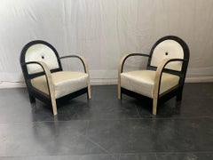 Pair of Parchment and Black Lacquered Art Deco Lounge Chairs, 1930s