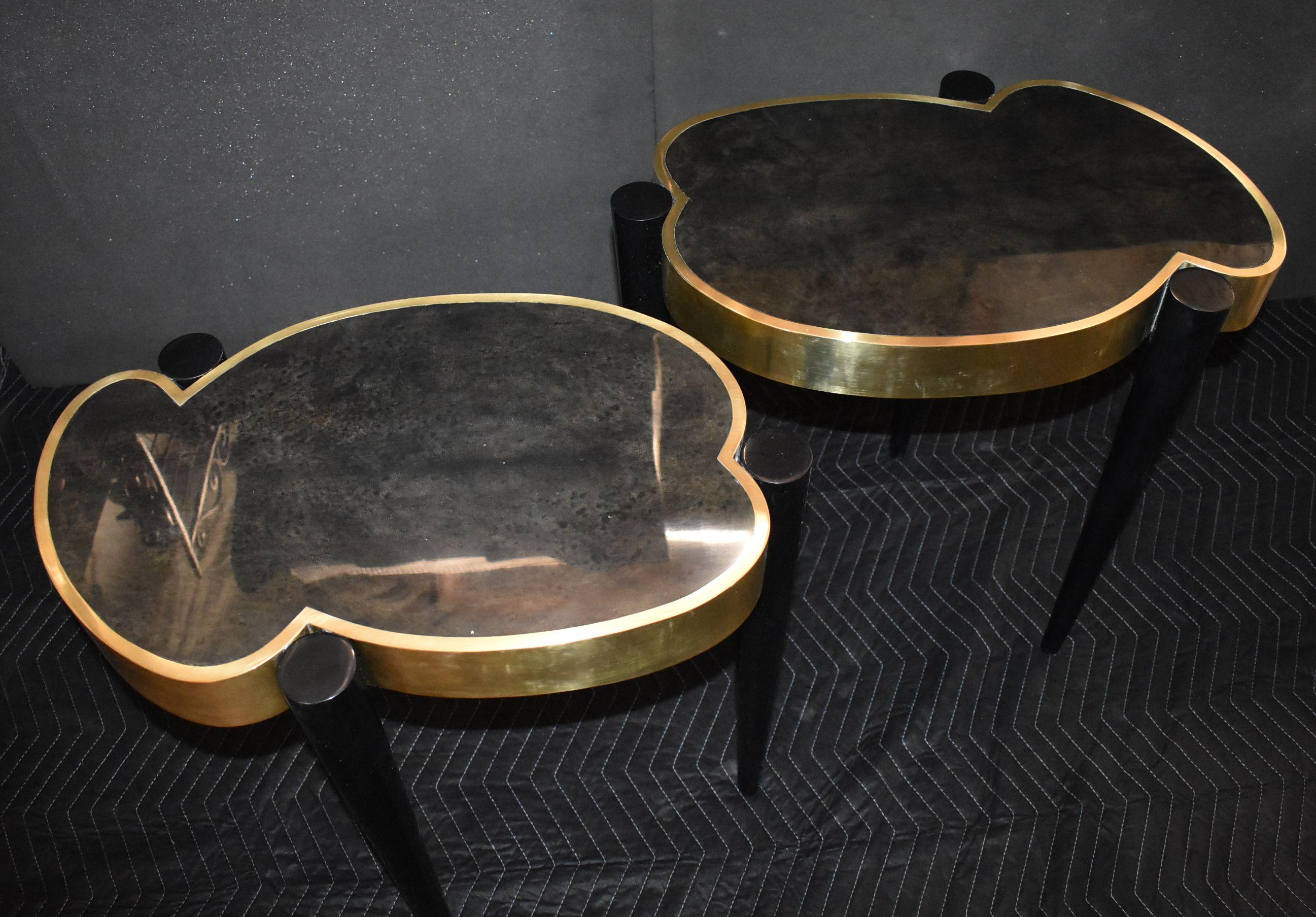 Mid-Century Modern Pair of Parchment and Brass Side Tables