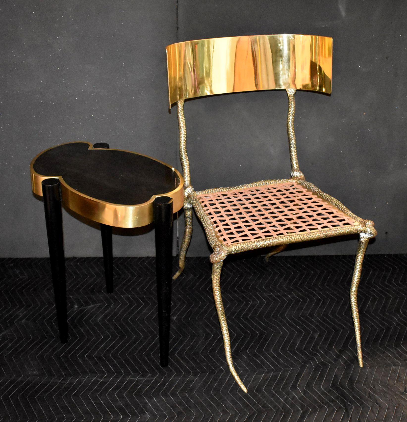 American Pair of Parchment and Brass Side Tables