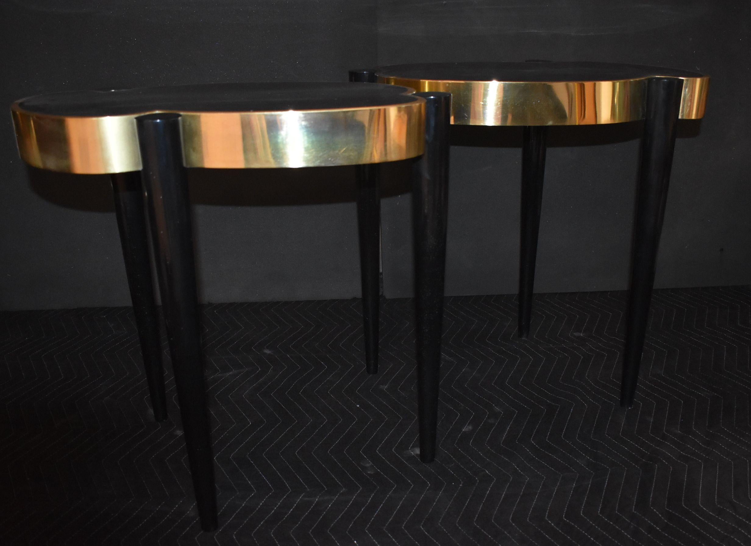 Pair of Parchment and Brass Side Tables In Good Condition In Cathedral City, CA