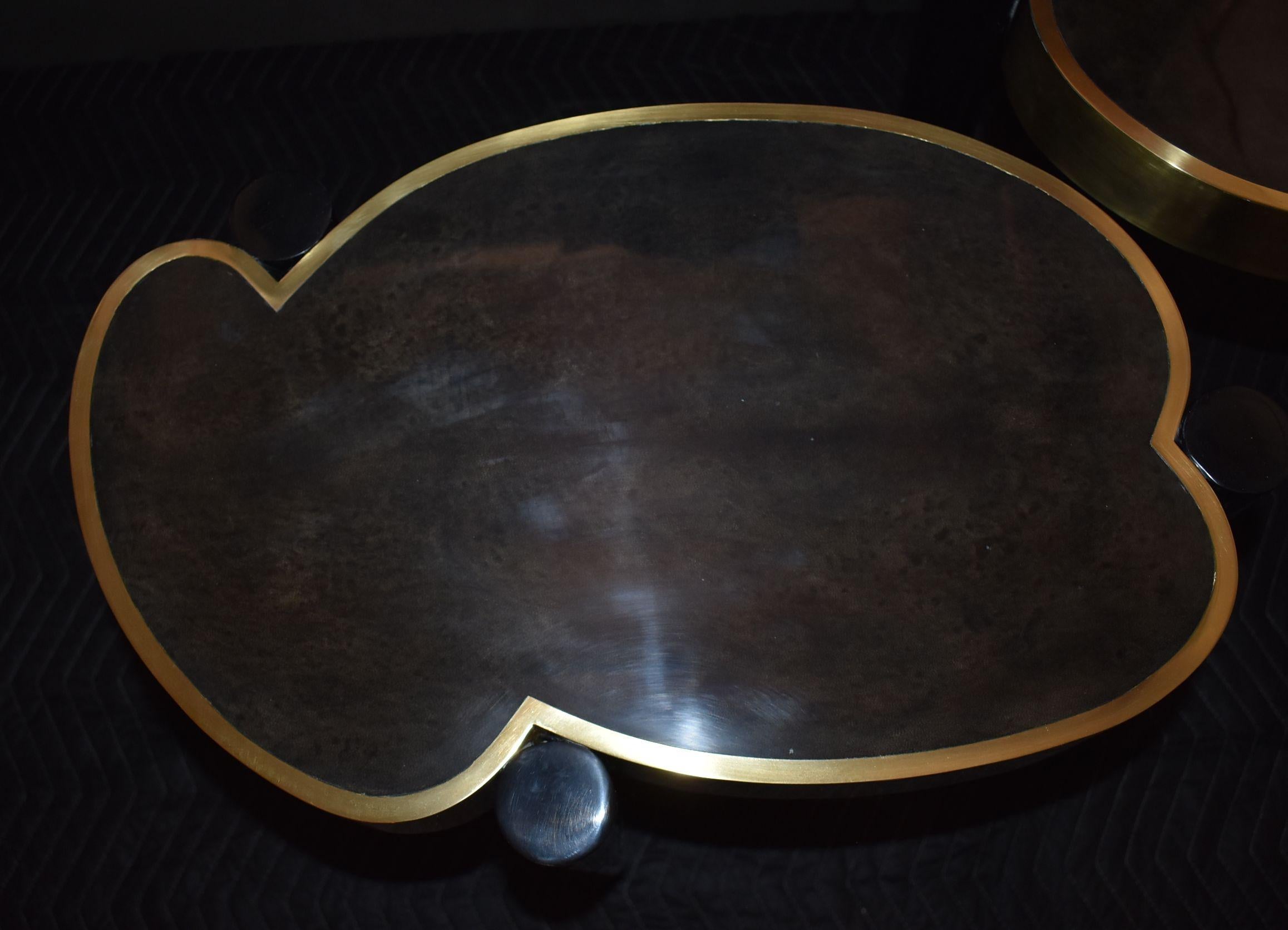 Contemporary Pair of Parchment and Brass Side Tables