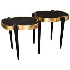Pair of Parchment and Brass Side Tables