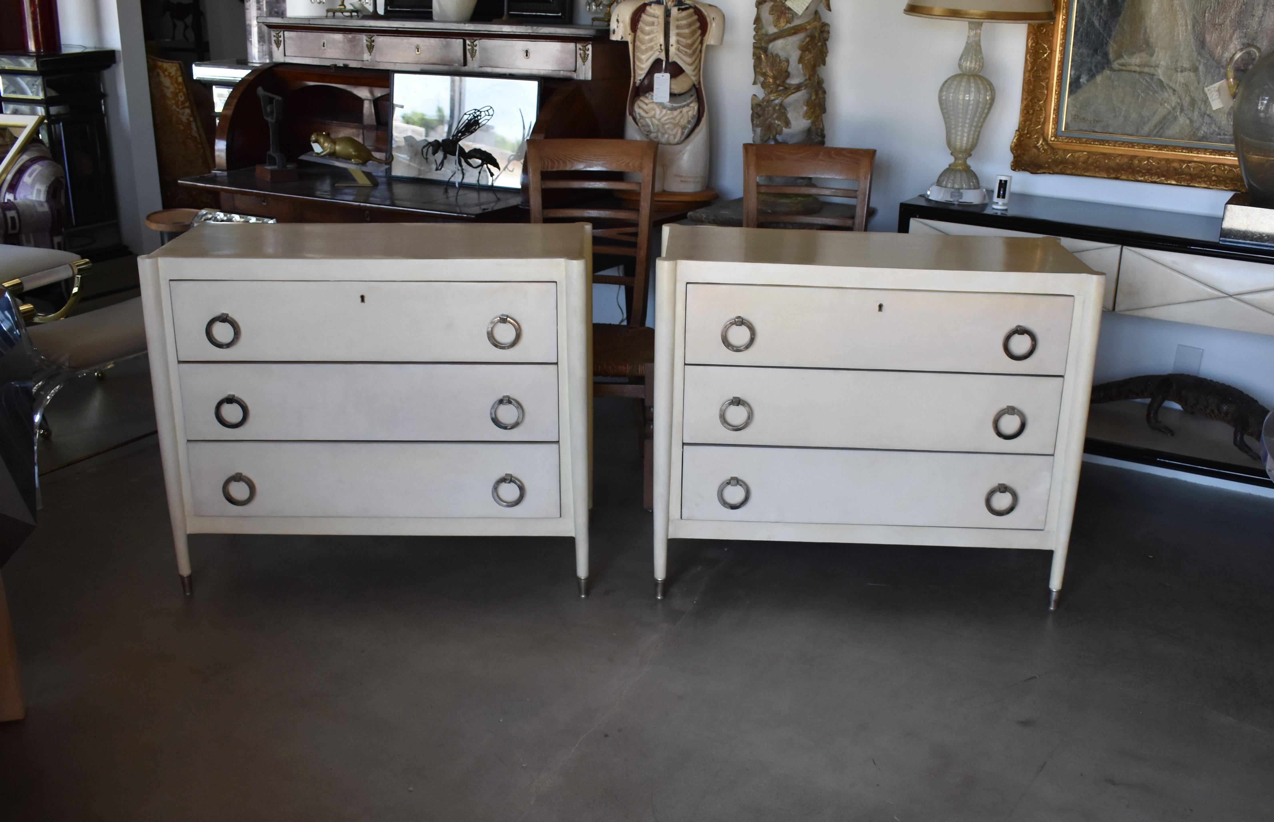 Mid-Century Modern Pair of Parchment Chest of Drawers